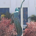 Achievement A bronze duplicate of Loy in Winebrenner's Fountain of Education at Venice High School replaced the damaged concrete original in 2010 of Myrna Loy