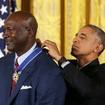 Achievement Michael Jordan receives the Presidential Medal of Freedom from Barack Obama, then President of the United States, at the White House. of Michael Jordan