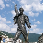 Achievement Statue of Freddie Mercury overlooking Lake Geneva in Montreux, Switzerland. of Freddie Mercury