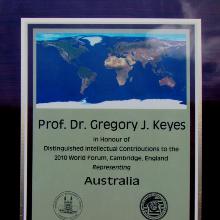 Award Outstanding Intellectual Contributions for the Continent of Australia - World Forum 2010 - Cambridge University