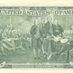 Achievement John Trumbull's Declaration of Independence on the reverse of United States two-dollar bill
 of John Trumbull