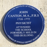 Achievement Plaque to John Canton on the wall of the Old Town Hall in the Shambles, Stroud, Gloucestershire of John Canton