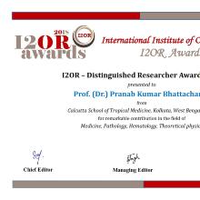 Award Distinguished Researchers award  2019 INTERNATIONAL INSTITUTE OF ORGANIZED RESEARCH (I2OR)