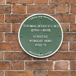 Achievement Plaque to Beddoes in Hope Square of Thomas Beddoes