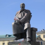 Achievement Monument to Popov in Yekaterinburg city. of Alexander Popov