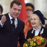 Achievement Russian President Dmitry Medvedev and participant in the liberation of Belgrade, Ekaterina Demina, at the awards ceremony in the Kremlin for WWII veterans with the jubilee medals '65th Anniversary of Victory in the Great Patriotic War of 1941-1945'. of Ekaterina Mikhailova-Demina