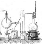 Achievement The extremely careful experimental research that allowed the separate obtaining of each one of the different products was carried out in the schematic apparatus shown in this picture. of Henri Regnault