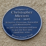 Achievement Christopher Merret memorial plaque. of Christopher Merret