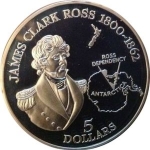 Achievement Reserve Bank of New Zealand five dollars dedicated to James Clark Ross. of James Ross