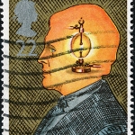 Achievement Canceled stamp from the United Kingdom featuring the scientist Michael Faraday. of Michael Faraday