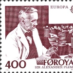 Achievement Faroe Islands postage stamp commemorating Fleming. of Alexander Fleming