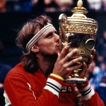 Achievement Björn Borg kissing the trophy after winning the men's singles final at the Wimbledon Lawn Tennis Championships held at the All England Club in London. Photo by Bob Thomas Sports Photography. of Björn Borg