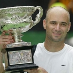 Achievement Andre Agassi celebrates after winning the Australian Open title against Rainer Schuettler in January 2003. of Andre Agassi