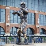 Achievement A bronze statue of Peyton Manning, called The Sheriff, near Lucas Oil Stadium in Indianapolis, Indiana. of Peyton Manning