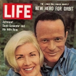 Achievement Cover of LIFE dated 05-18-1962 w. pic of astronaut Scott Carpenter & wife Renee; photo by Ralph Morse. (Photo by Ralph Morse) of Scott Carpenter