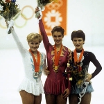 Achievement (From left to right) Rosalyn Sumners of the United States (silver), Katarina Witt (gold) and Kira Ivanova of the USSR (bronze) at the medals ceremony for the Women's Figure Skating. Photo by S&G/PA Images. of Katarina Witt