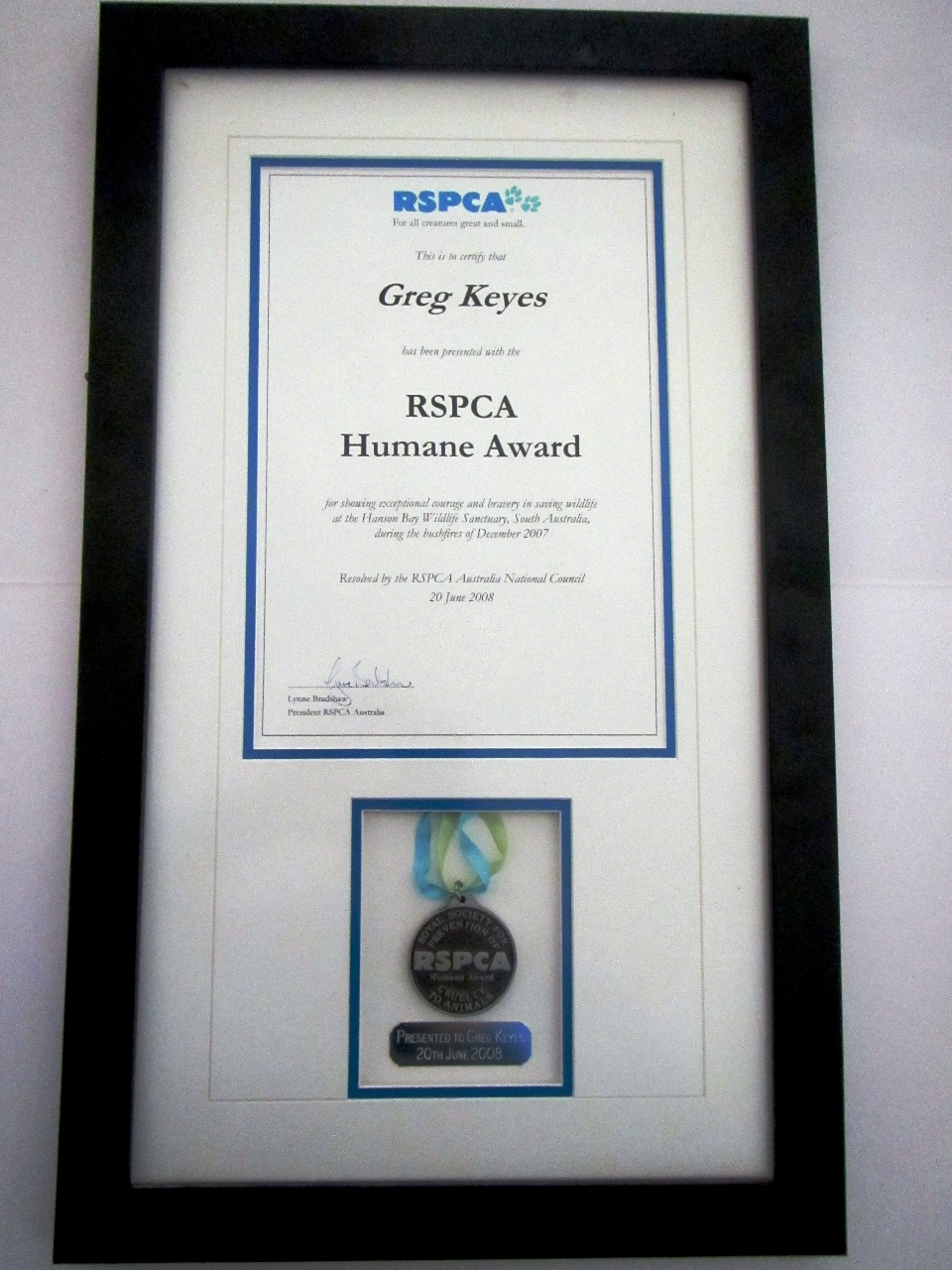 RSPCA Humane Award - June 20, 2008