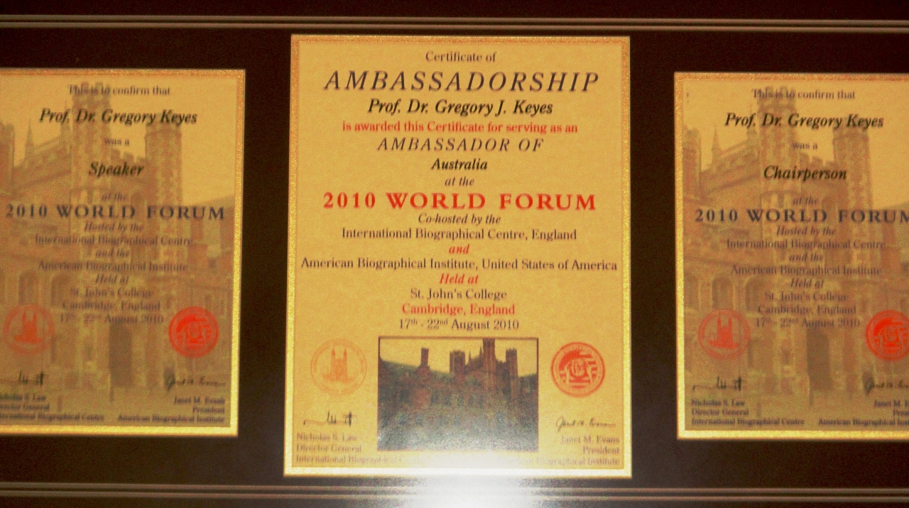 Chairman & Speaker - various Symposium's World Forum 2010 - Cambridge University