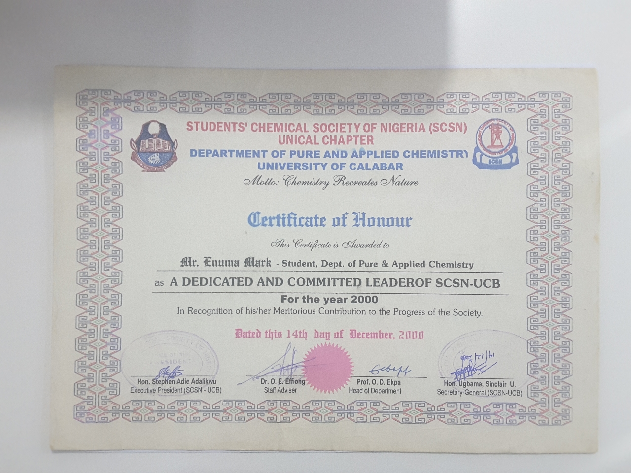 Certificate of Honour