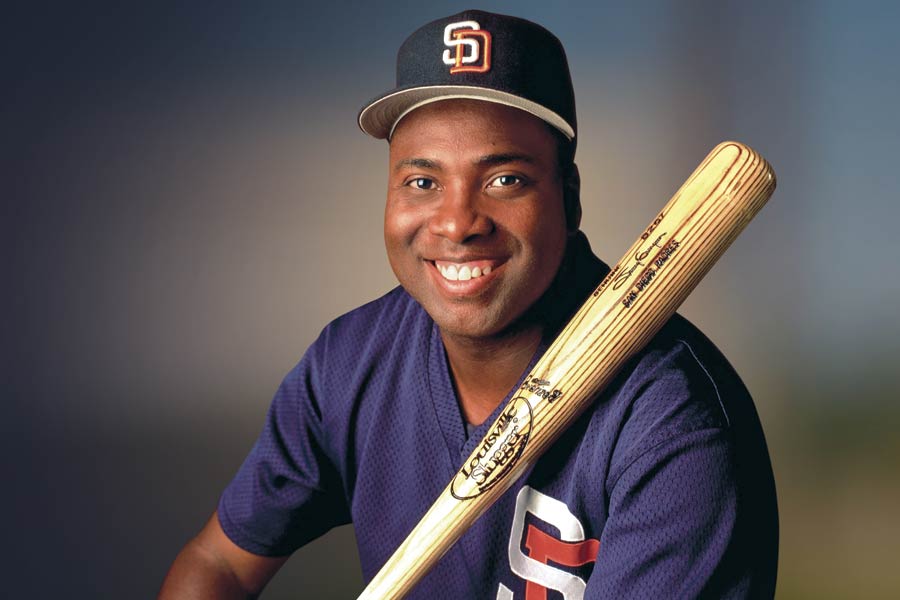 Tony Gwynn of the San Diego Padres bats against the Chicago Cubs